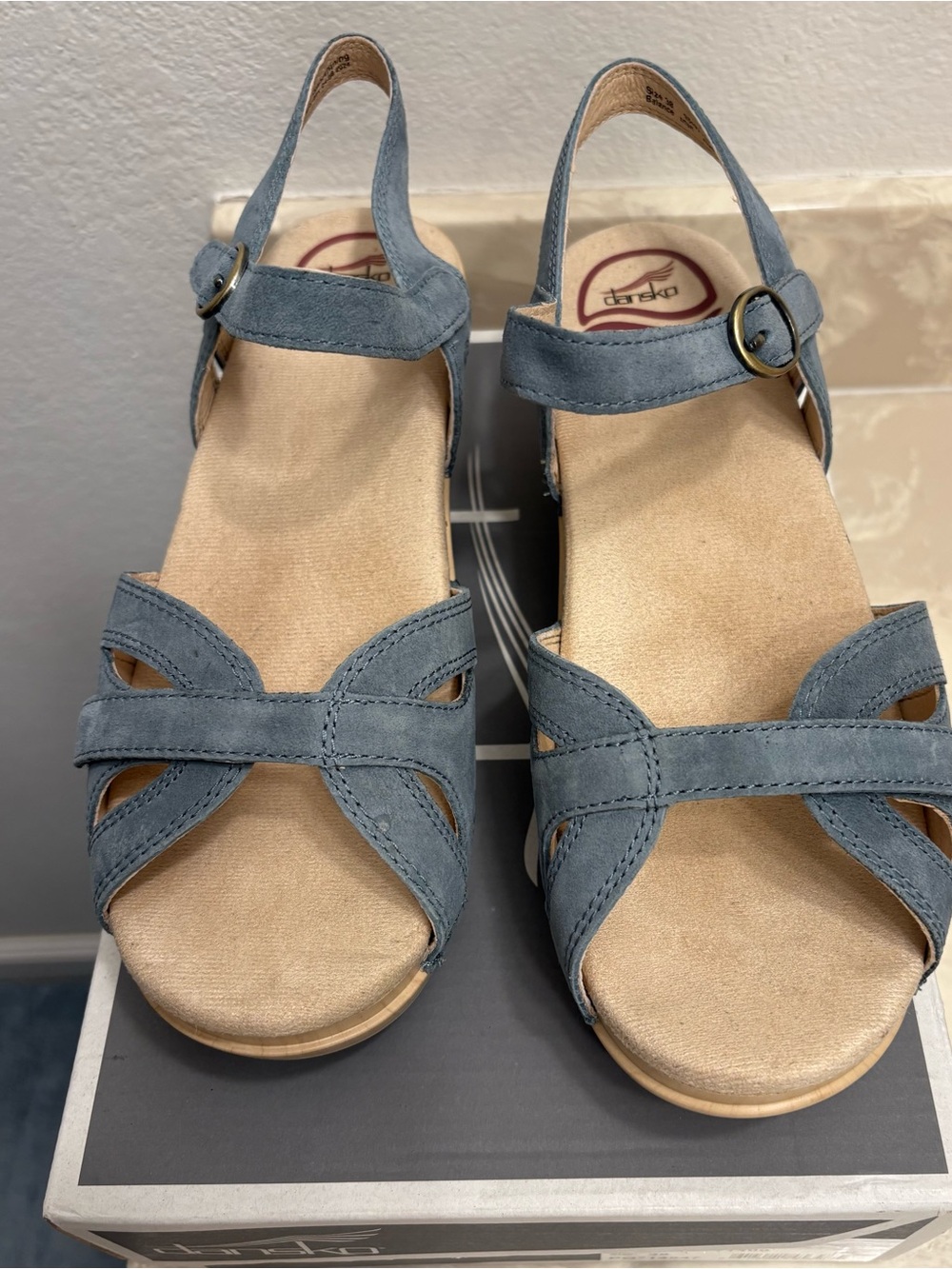 Dansko Women's Light Blue Suede Crisscross Slingback Sandals